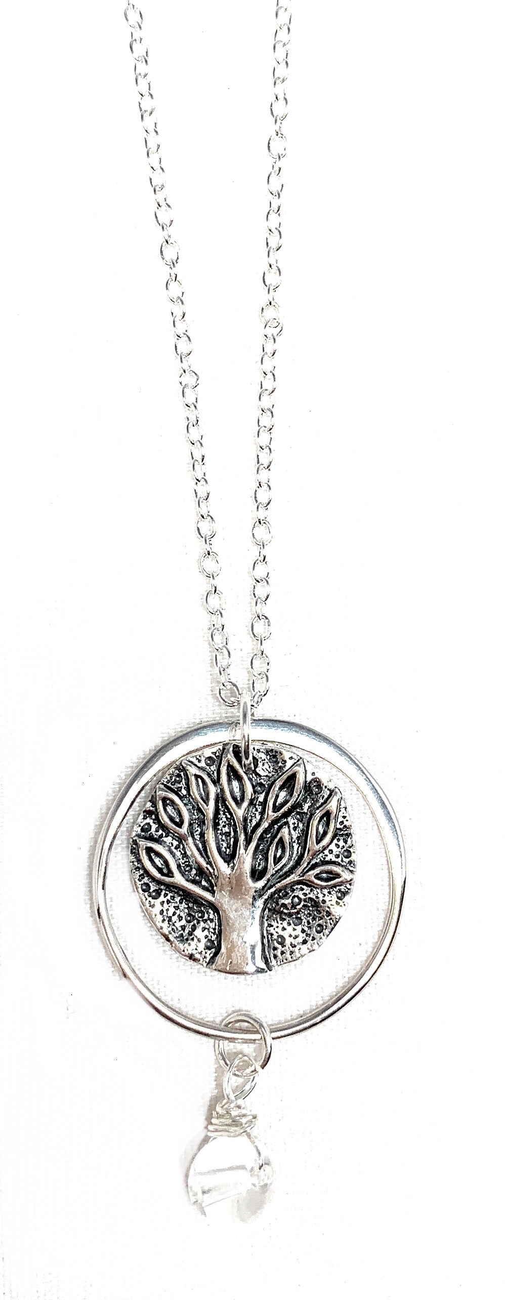 Tree of Life and Clear Quartz Sterling Silver Necklace