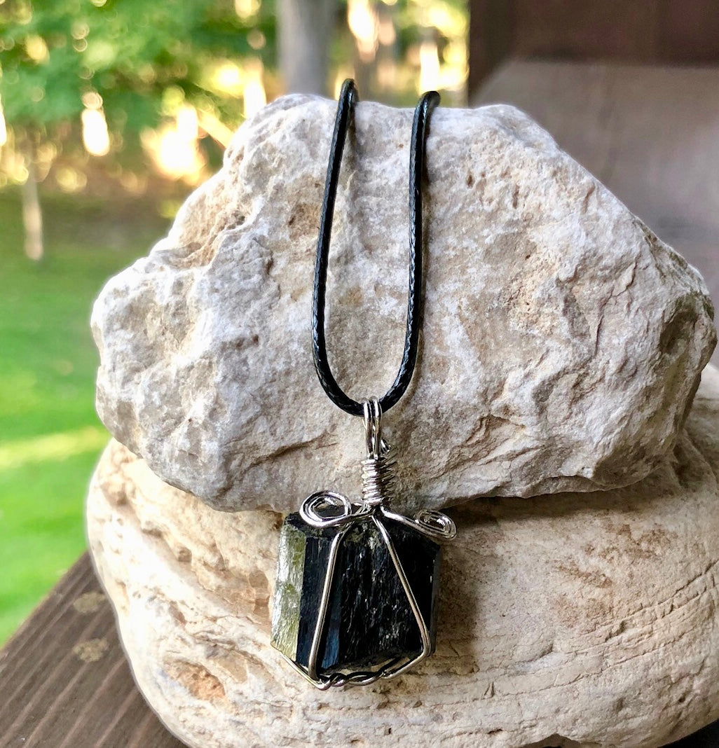 Black Tourmaline Wire Wrapped Pendant