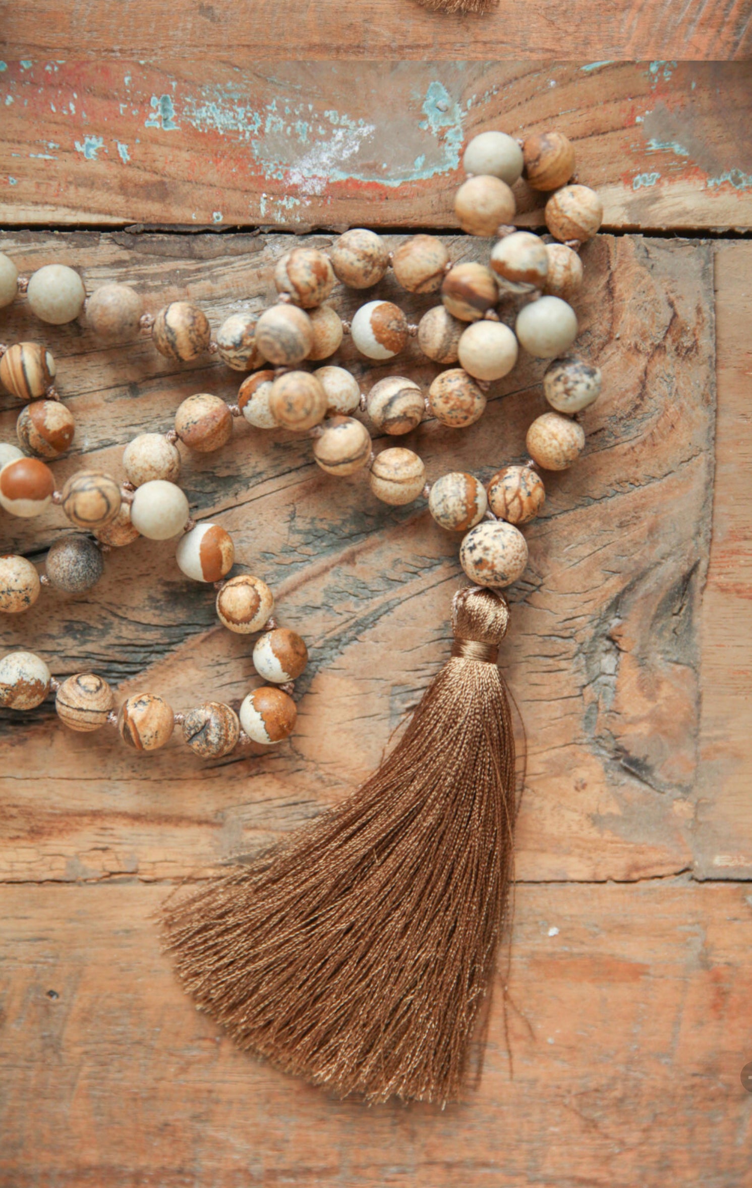 Picture Jasper 108 Bead Mala Necklace