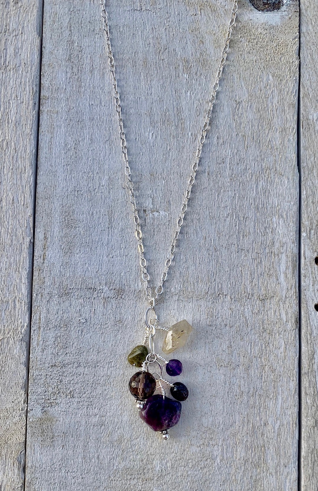 Inner Peace Amethyst, Smoky Quartz, Garnet, Citrine and Jade Necklace