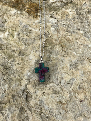 Healing Natural Gemstone Cross Necklace with Sterling Silver Chain