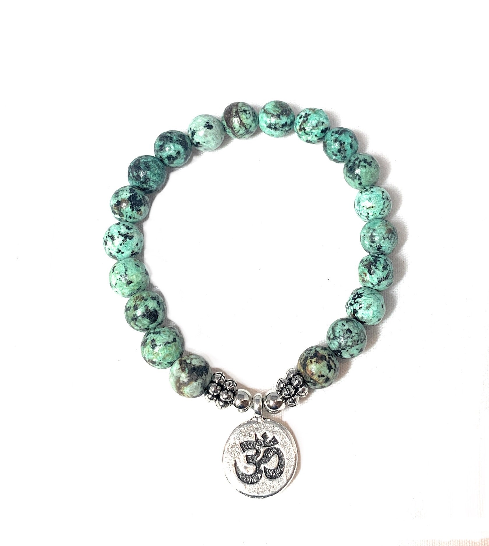 African Turquoise and Om Charm Bracelet