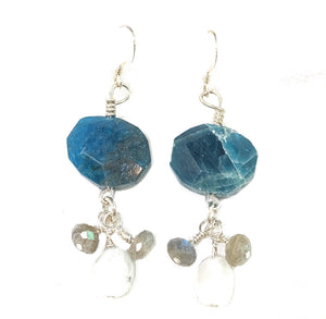 Moonstone, Labradorite and Blue Apatite Sterling Silver Earrings