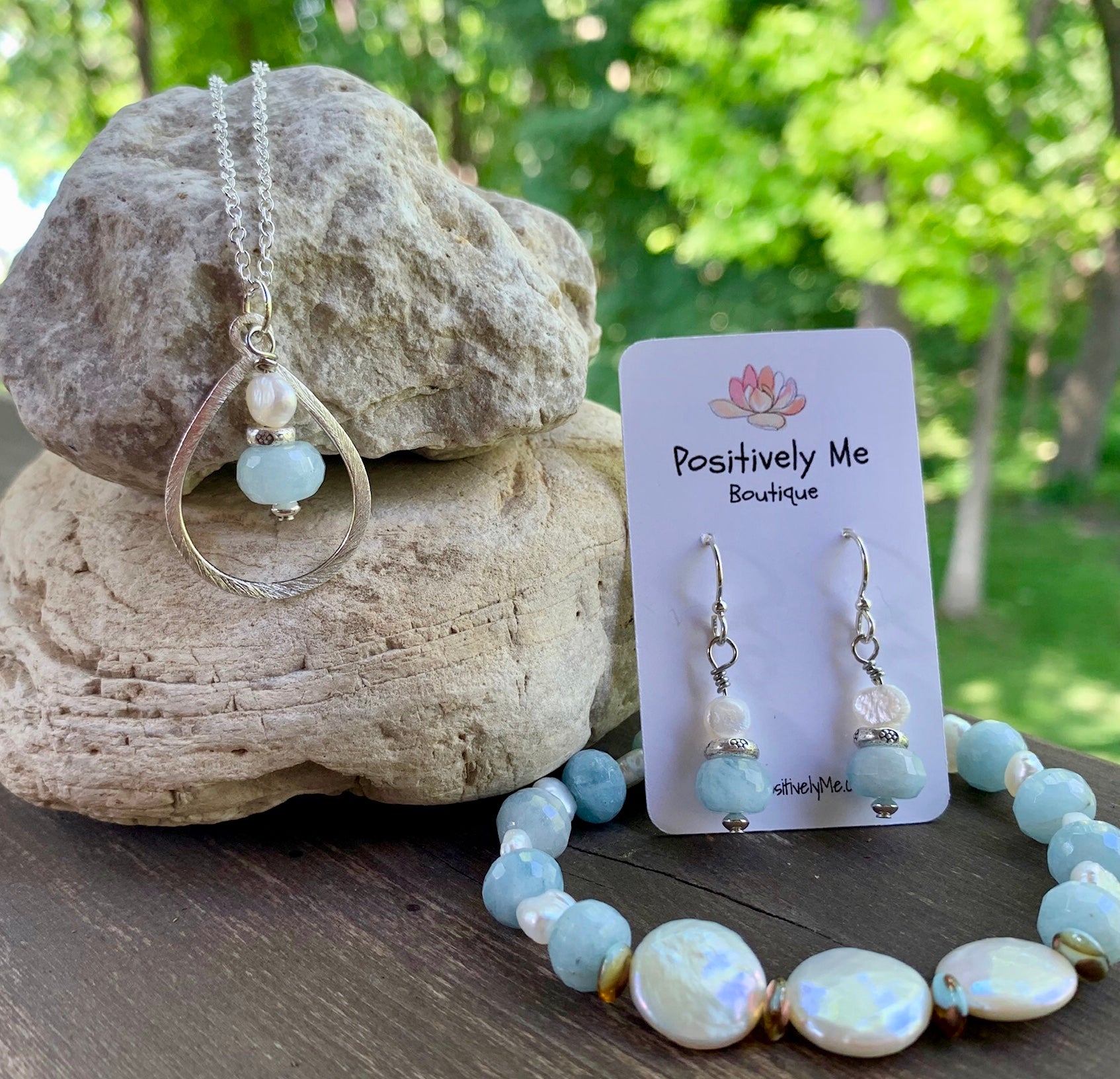 Fresh Water Pearl and Aquamarine Gemstone Pendant