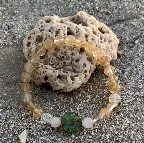 Citrine, Rose Quartz, Clear Quartz and Czech Glass Flower Bracelet Collection