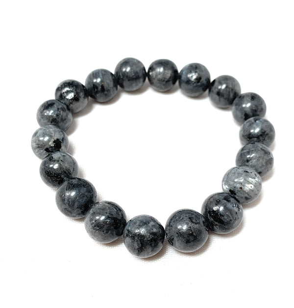 Bracelet Labradorite AAA Naturelle Foncée – Perles Rondes 10 Mm – Extensible Unisexe 17,8-19,1 Cm – Pierre Précieuse Énergétique