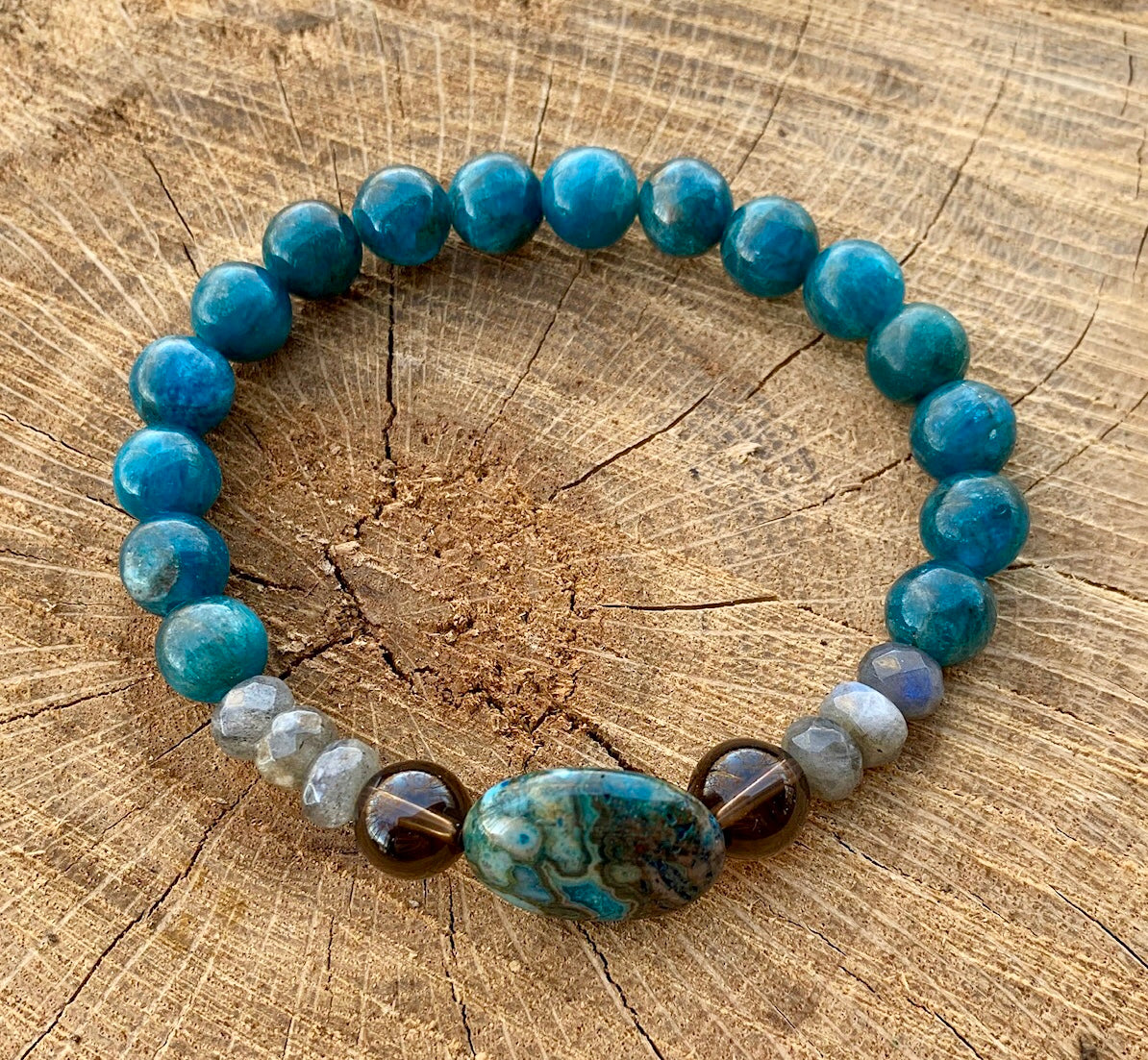 Blue Apatite, Smoky Quartz and Labradorite Bracelet