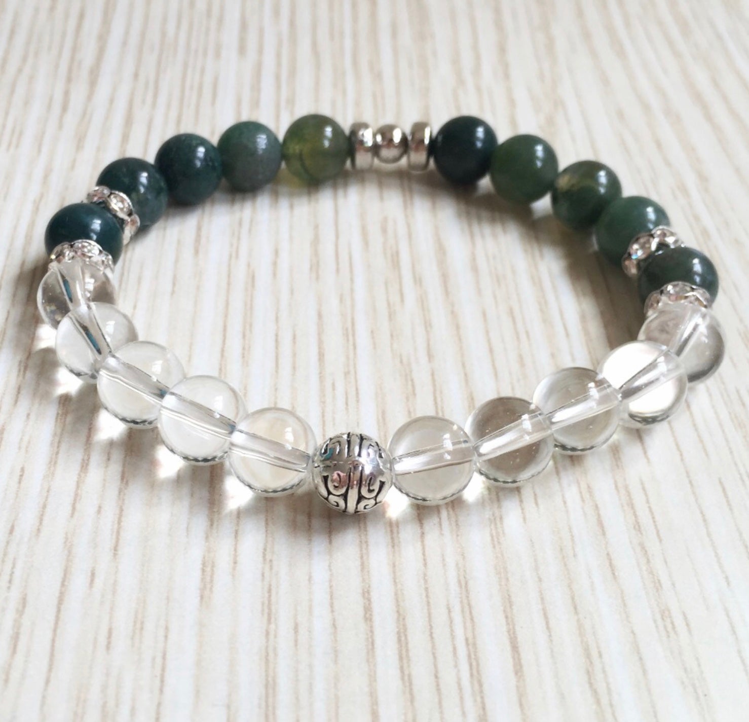 Aquatic Agate and Clear Quartz Bracelet