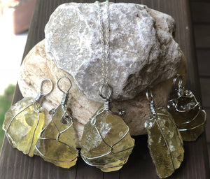 Yellow Fluorite Crystal Wire Wrapped Necklace
