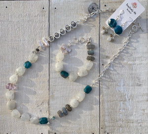 Moonstone, Labradorite, Blue Apatite and Pearl Necklace