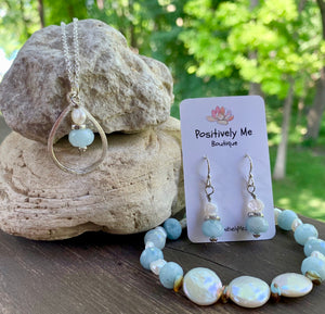 Fresh Water Pearl and Aquamarine Gemstone Earrings