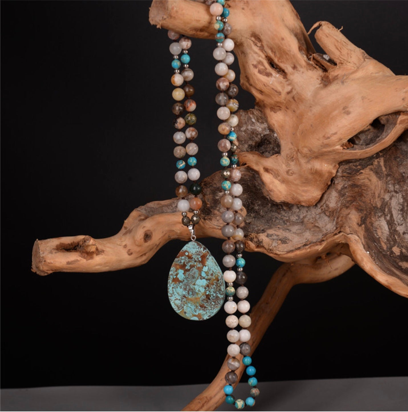 Jasper, Pyrite and Onyx Natural Gemstone Handmade Necklace