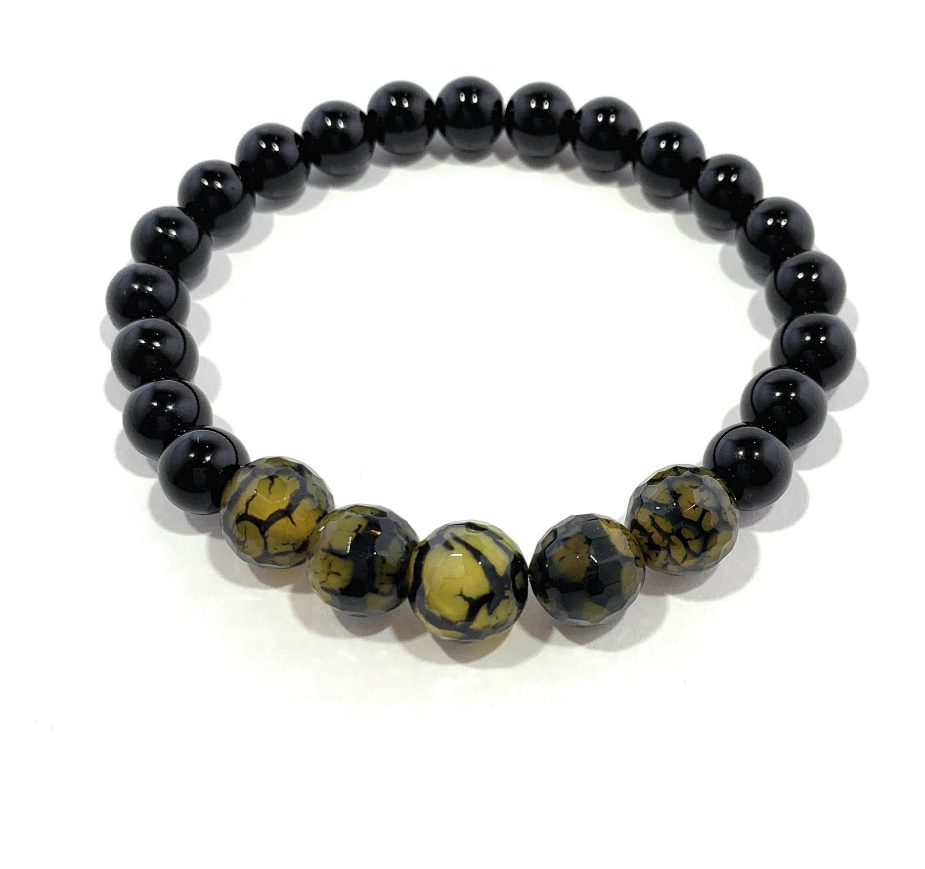 Olive Fire Agate and Black Onyx Bracelet