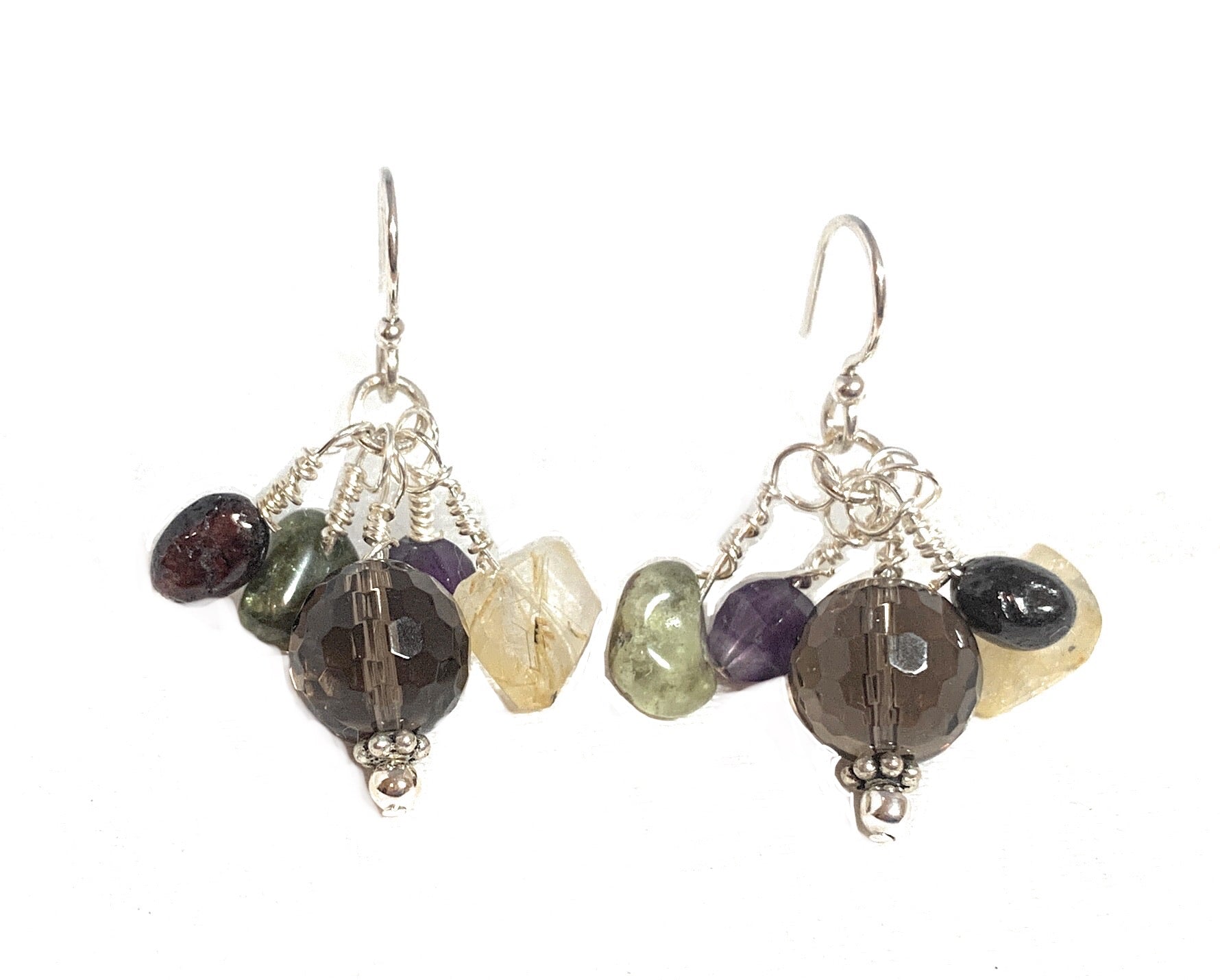 Inner Peace Amethyst, Smoky Quartz, Garnet, Citrine and Jade Earrings