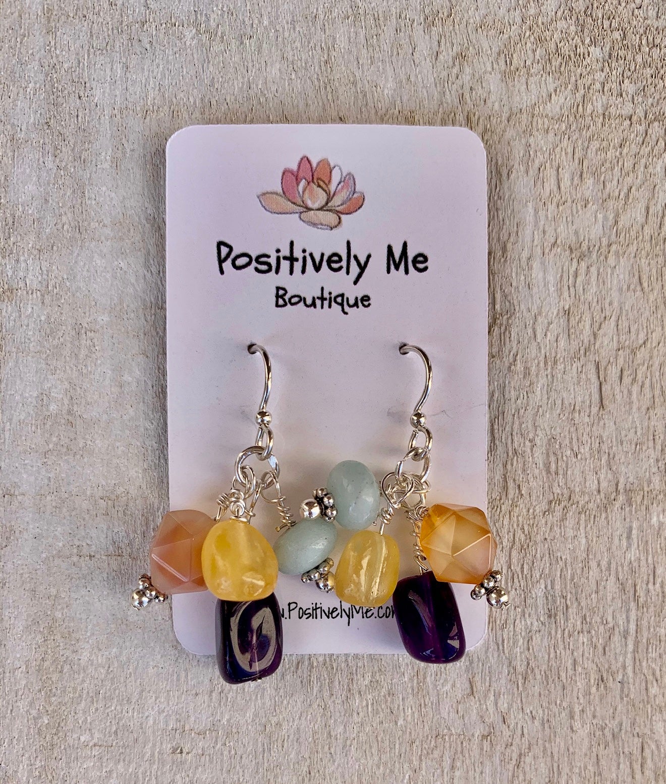 Amazonite, Fluorite, Carnelian, Honey Jade, and Amethyst Earrings