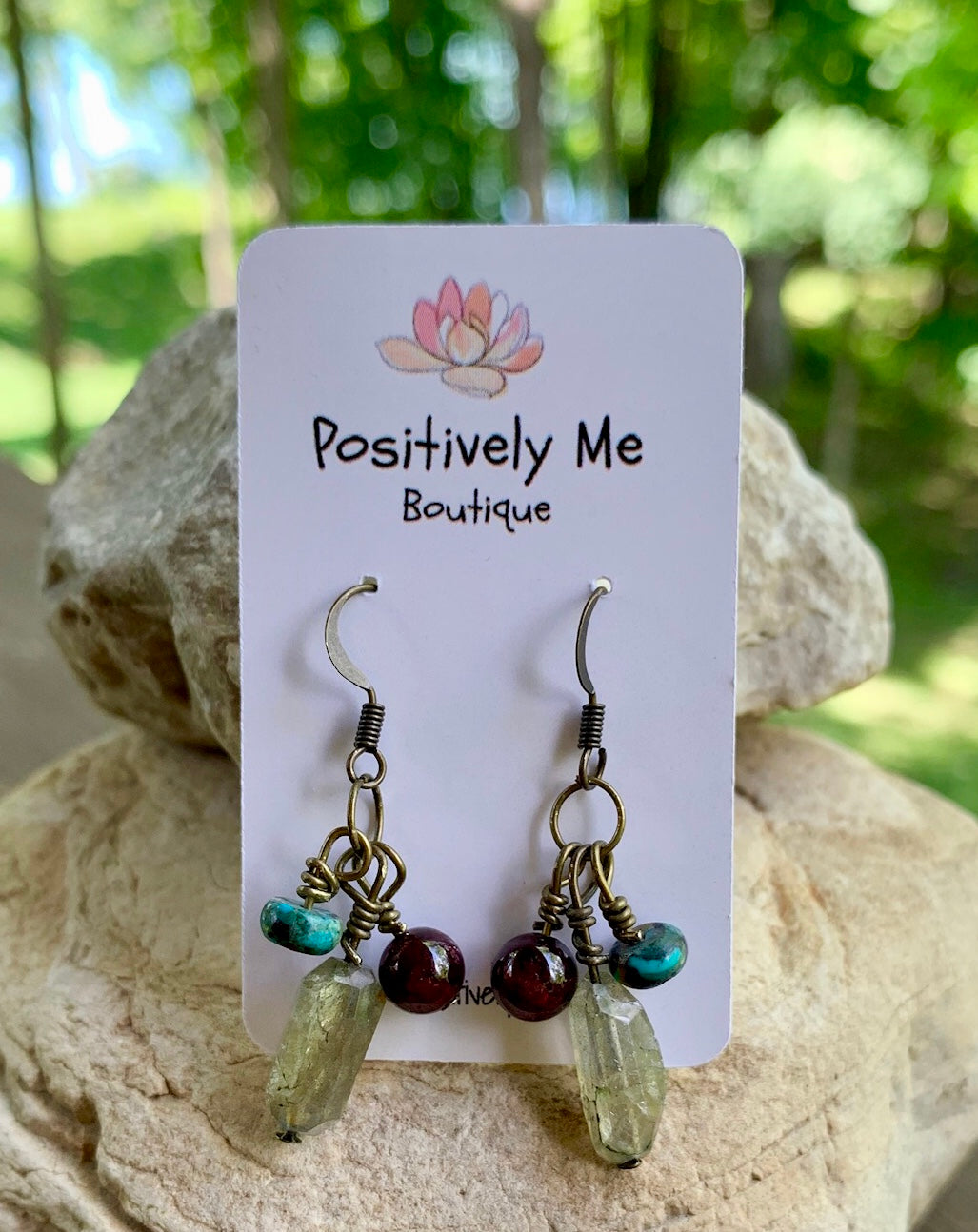 Labradorite, garnet and African turquoise Gemstone Earrings