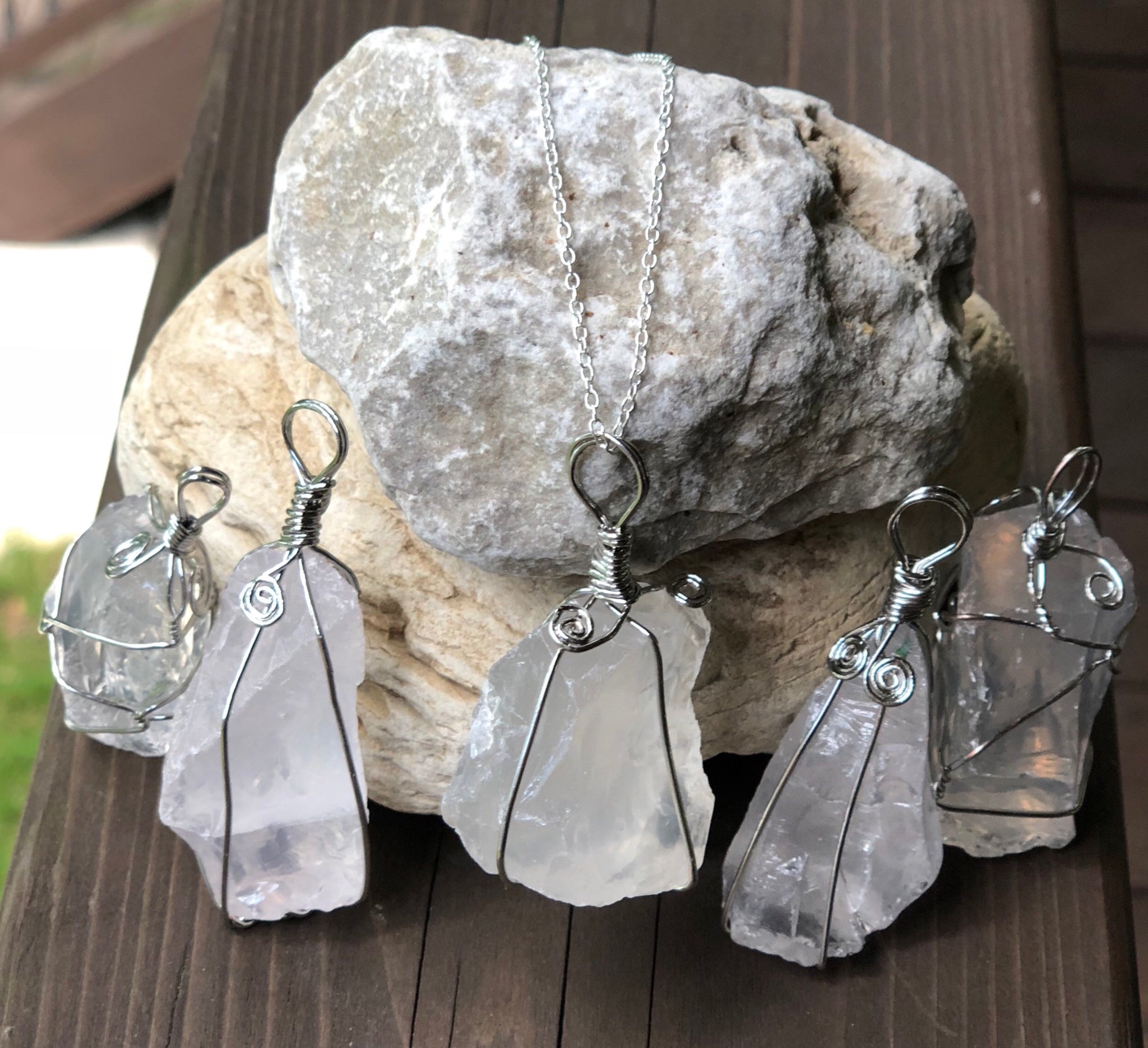 Clear Quartz Crystal Wire Wrapped Necklace