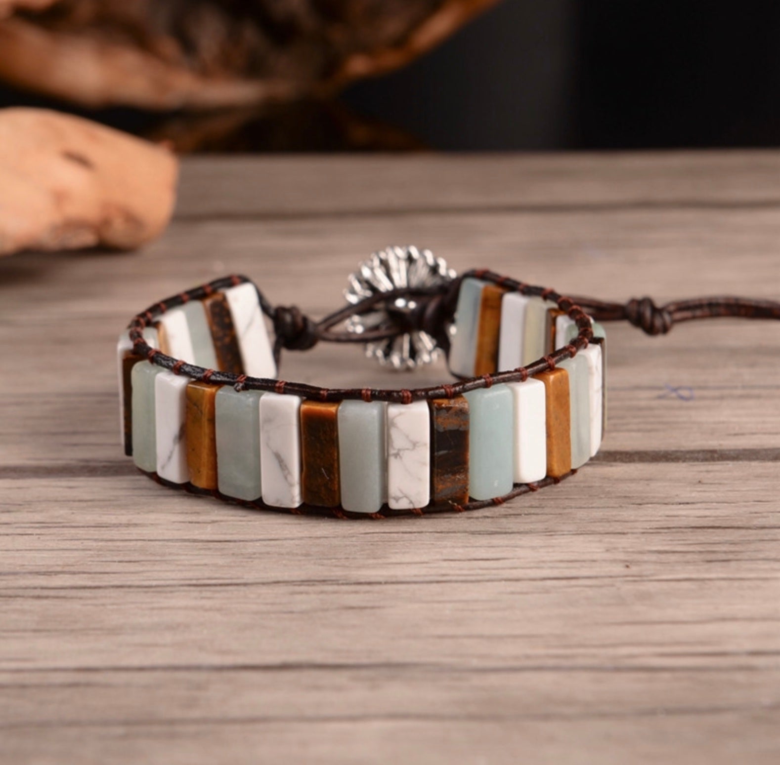 Amazonite, Tigers Eye and White Turquoise Bracelet
