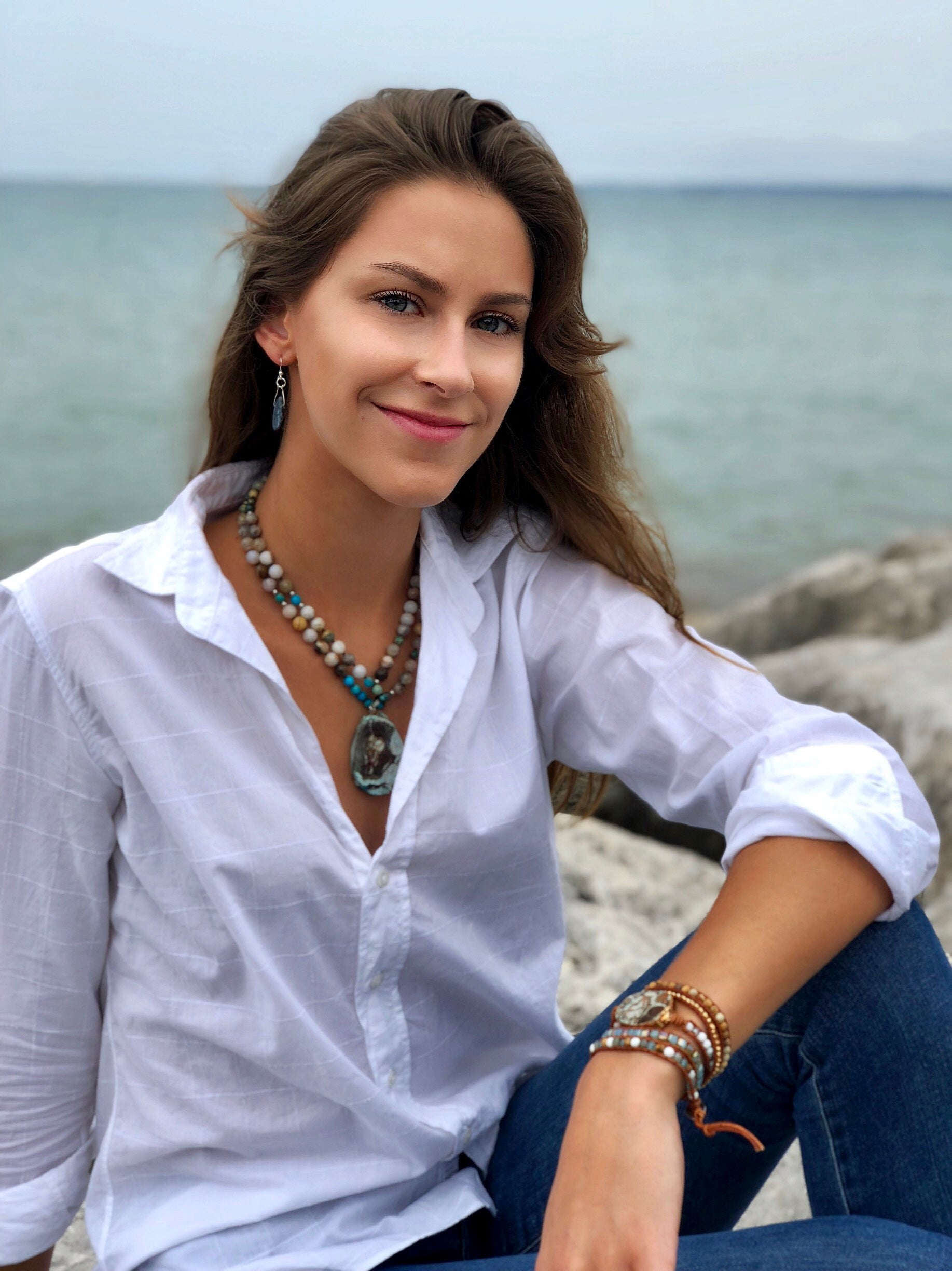 Jasper, Pyrite and Onyx Natural Gemstone Handmade Necklace