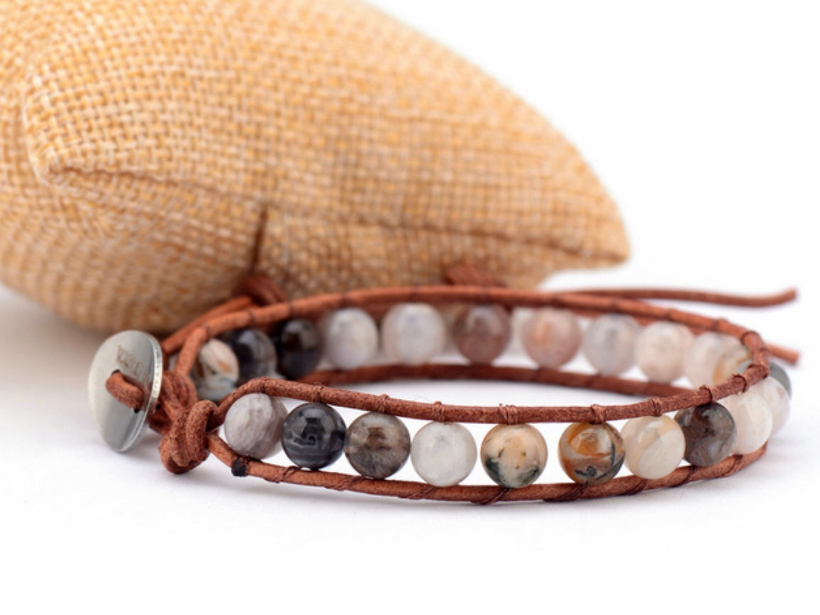 Jasper Leather Wrap Bracelet
