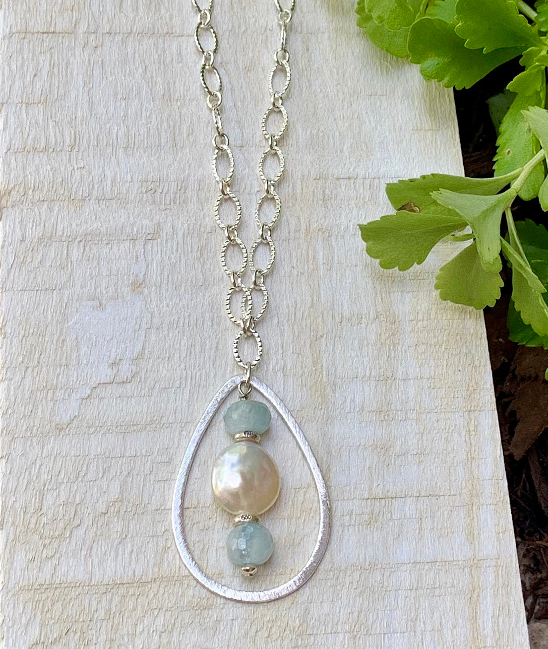 Fresh Water Pearl and Aquamarine Gemstone Large Pendant