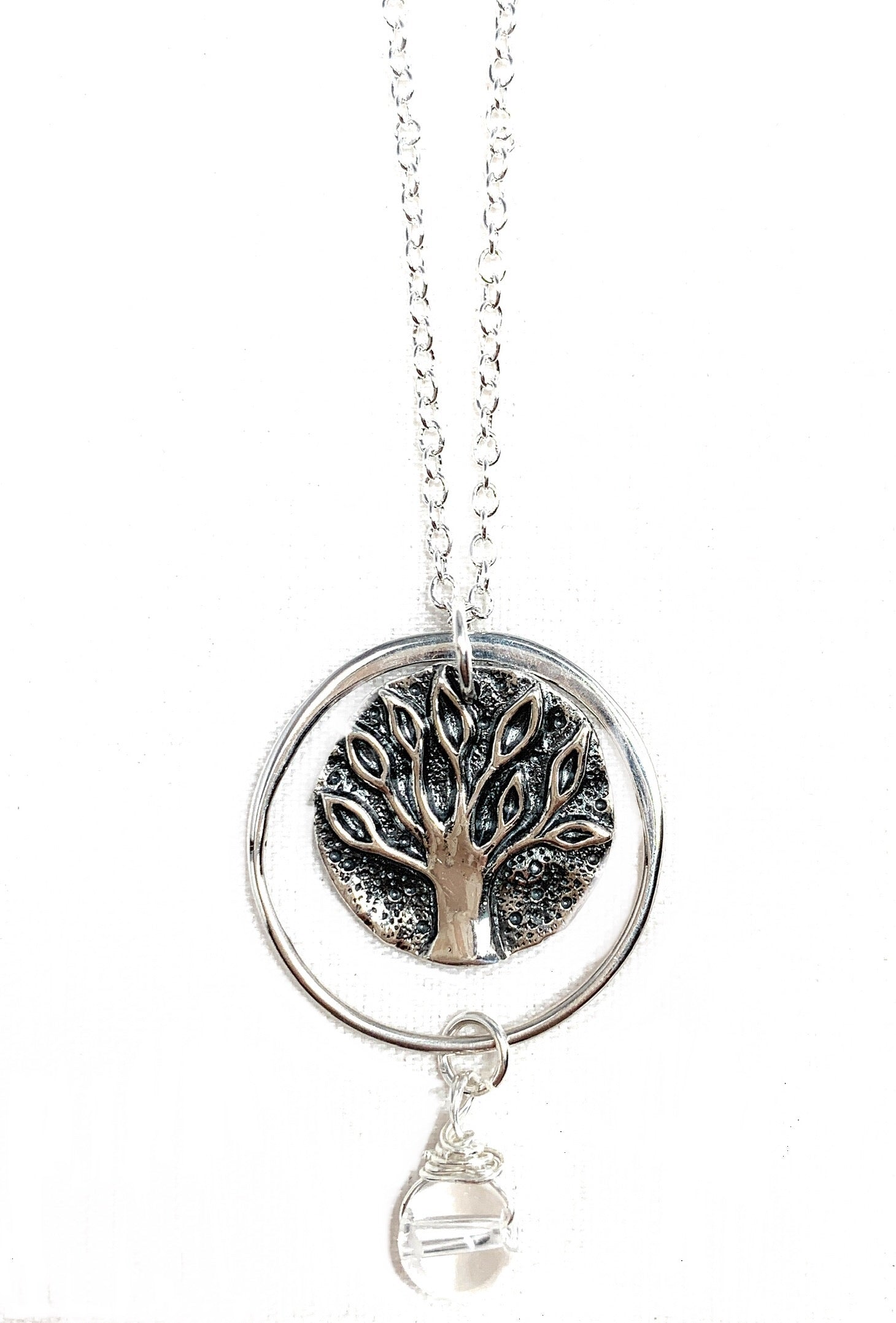 Tree of Life and Clear Quartz Sterling Silver Necklace