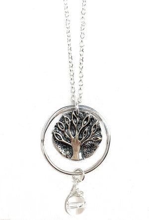 Tree of Life and Clear Quartz Sterling Silver Necklace