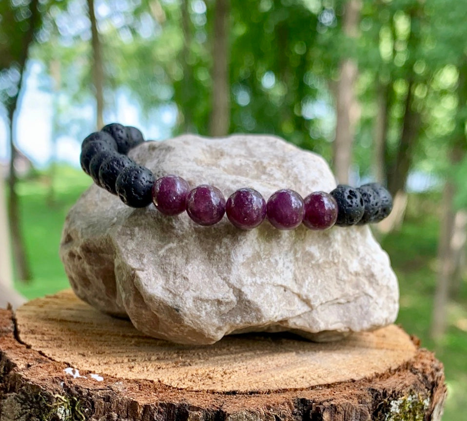 Lepidolite and Lava Aromatherapy Men’s Bracelet