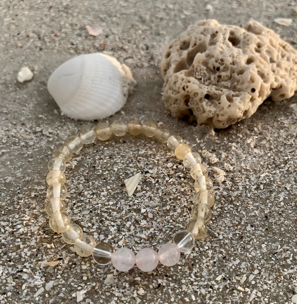 Citrine, Rose Quartz, Clear Quartz and Czech Glass Flower Bracelet Collection
