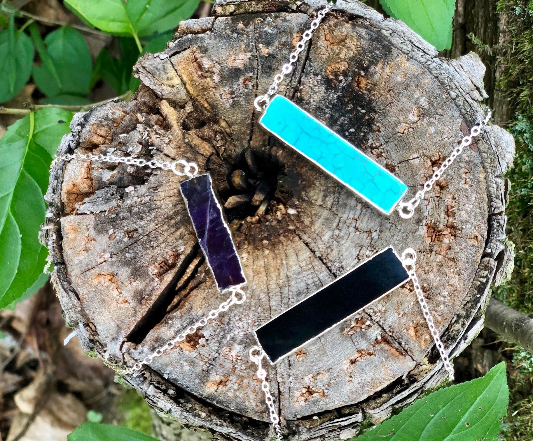 Gemstone Bar Necklace in Gold or Silver