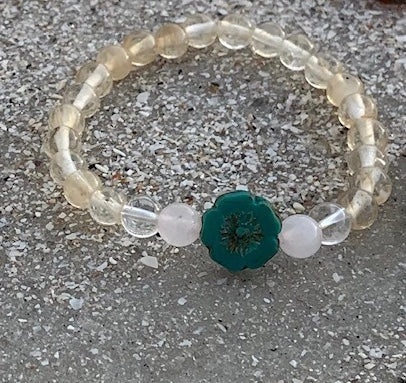 Citrine, Rose Quartz, Clear Quartz and Czech Glass Flower Bracelet - Main Image