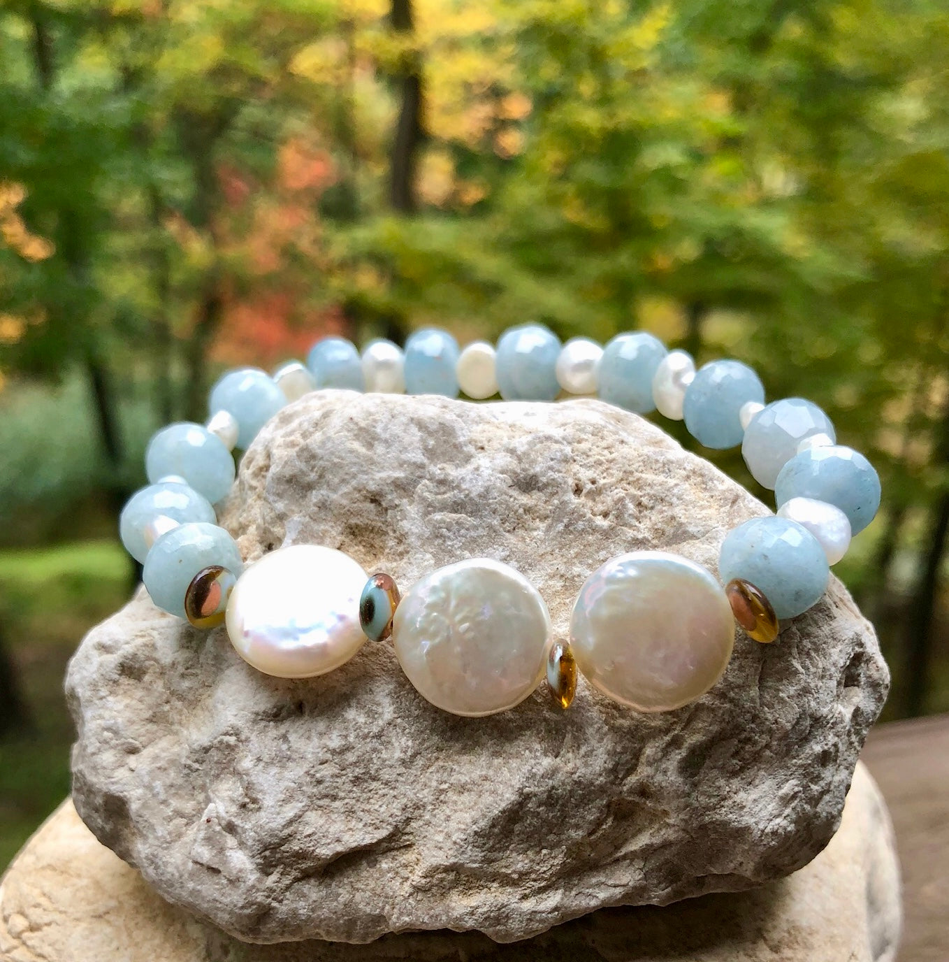 Pearl and Blue Chalcedony Crystal Bracelet