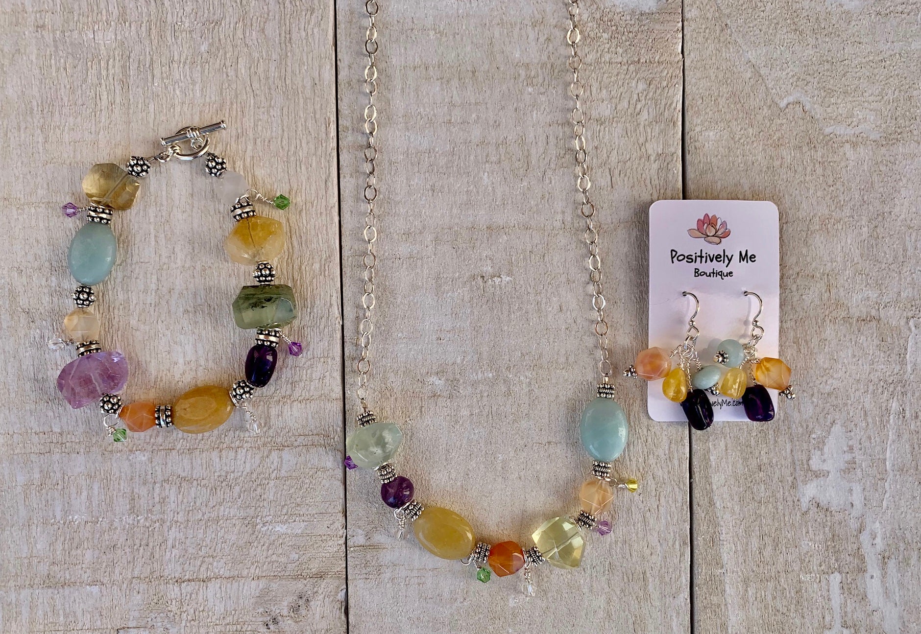 Amazonite, Fluorite, Carnelian, Honey Jade, and Amethyst Bracelet