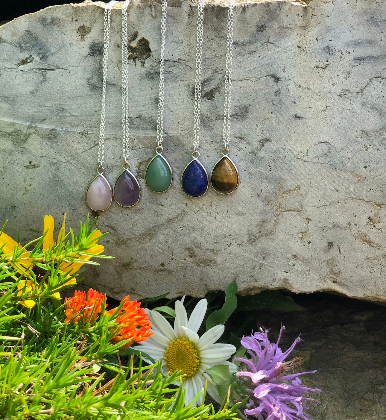 Natural Gemstone Drop Necklace