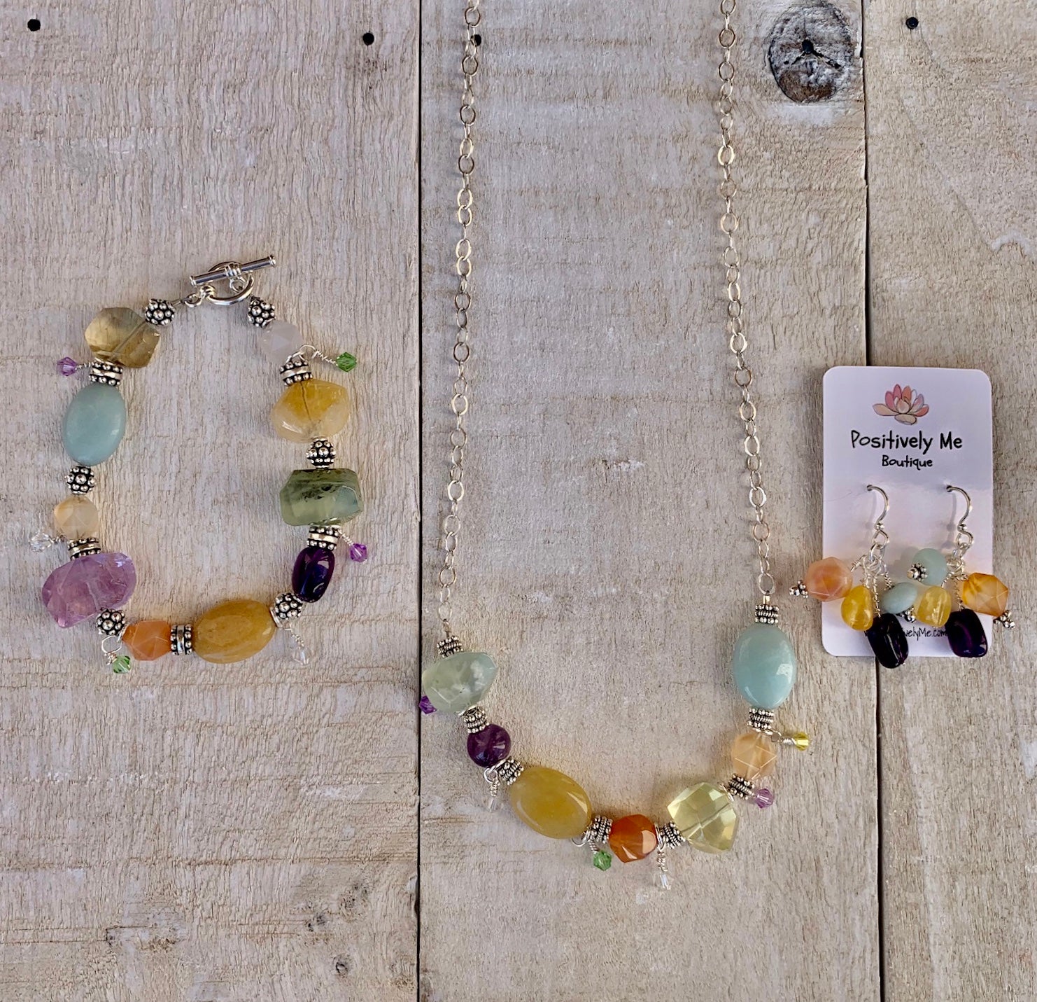Amazonite, Fluorite, Carnelian, Honey Jade, and Amethyst Earrings