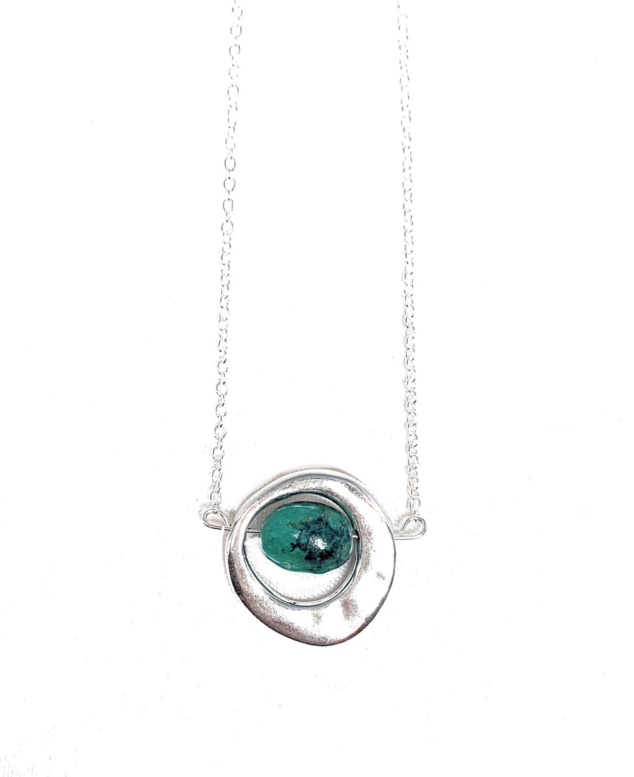 African Turquoise Wavy Framed Sterling Silver Necklace