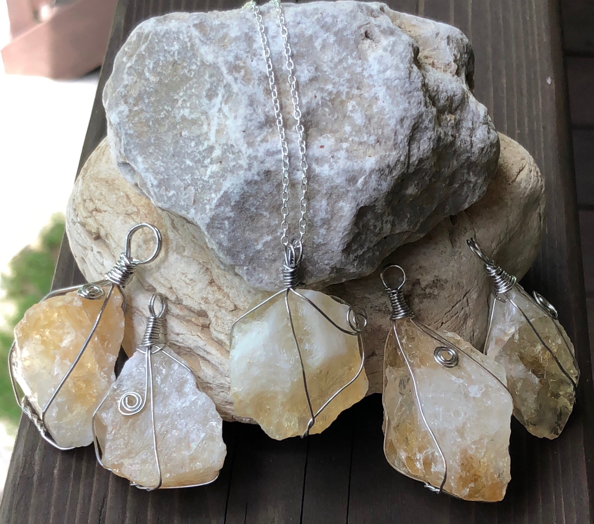 Citrine Crystal Wire Wrapped Necklace