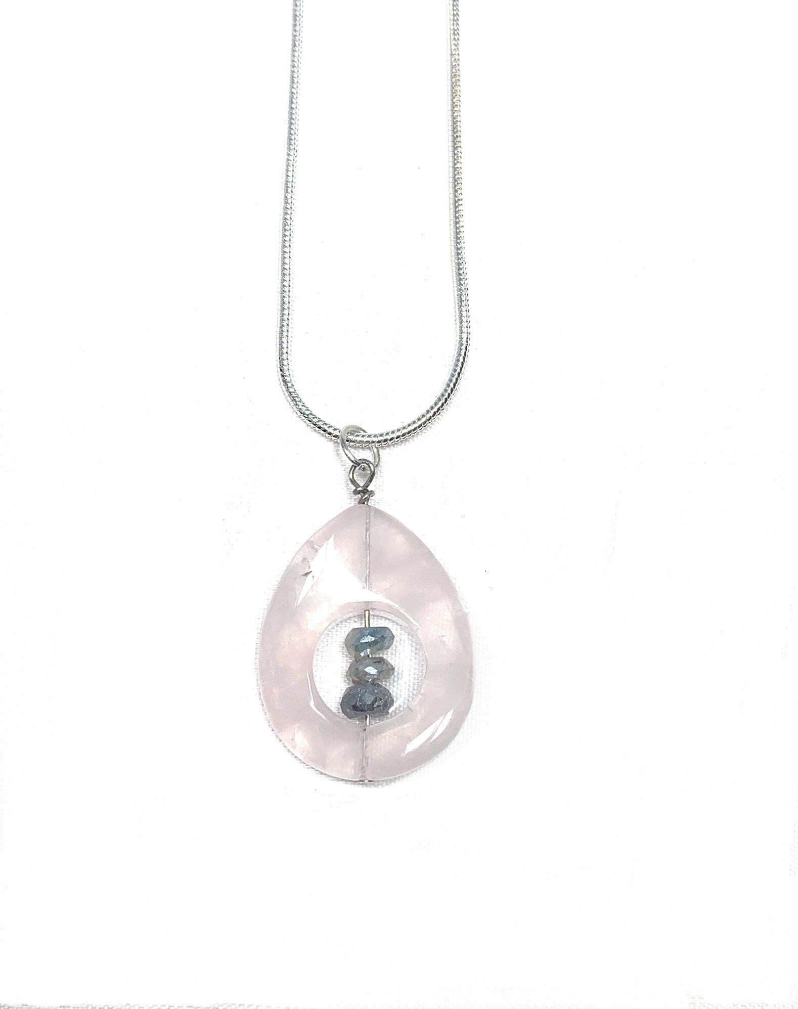 Rose Quartz, Silverite and Sterling Silver Pendant