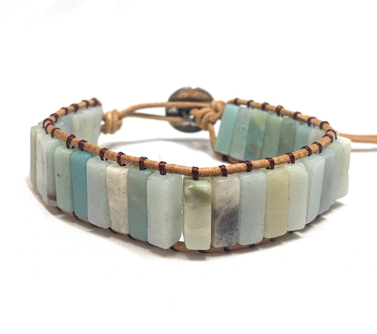 Amazonite Tree of Life Leather Bracelet