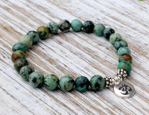 African Turquoise and Om Charm Bracelet