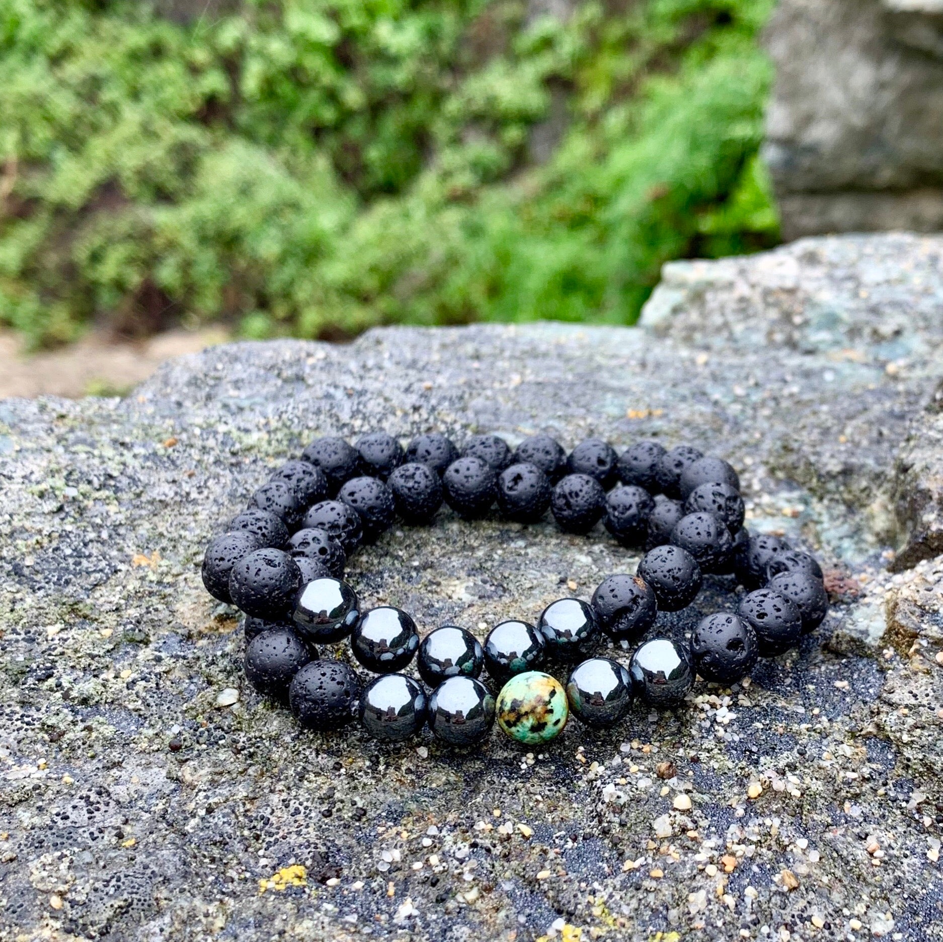 Lava, Hematite and African Turquoise Bracelet