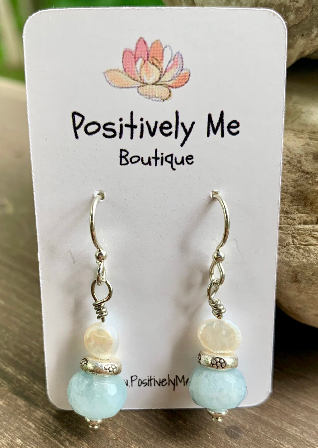Fresh Water Pearl and Aquamarine Gemstone Earrings