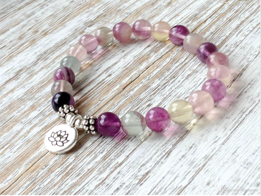 Natural Fluorite Lotus Bead Bracelet