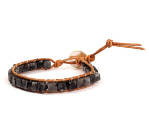 Black Jasper Boho Leather Bracelet