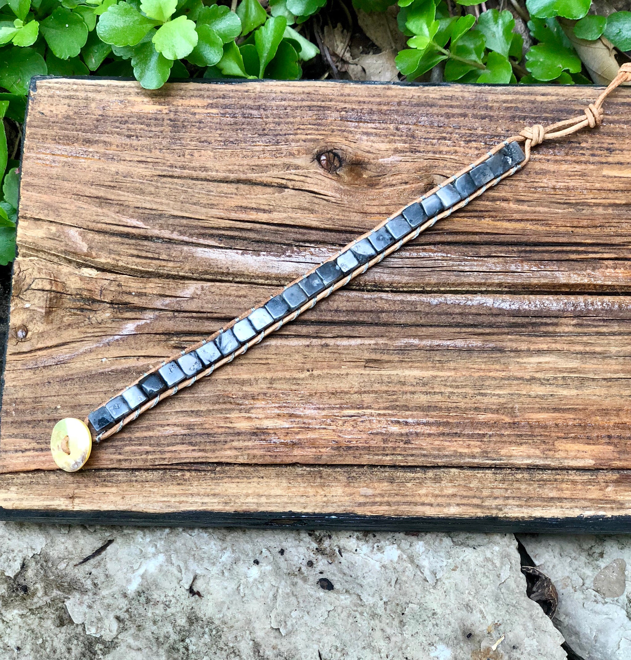 Black Jasper Boho Leather Bracelet