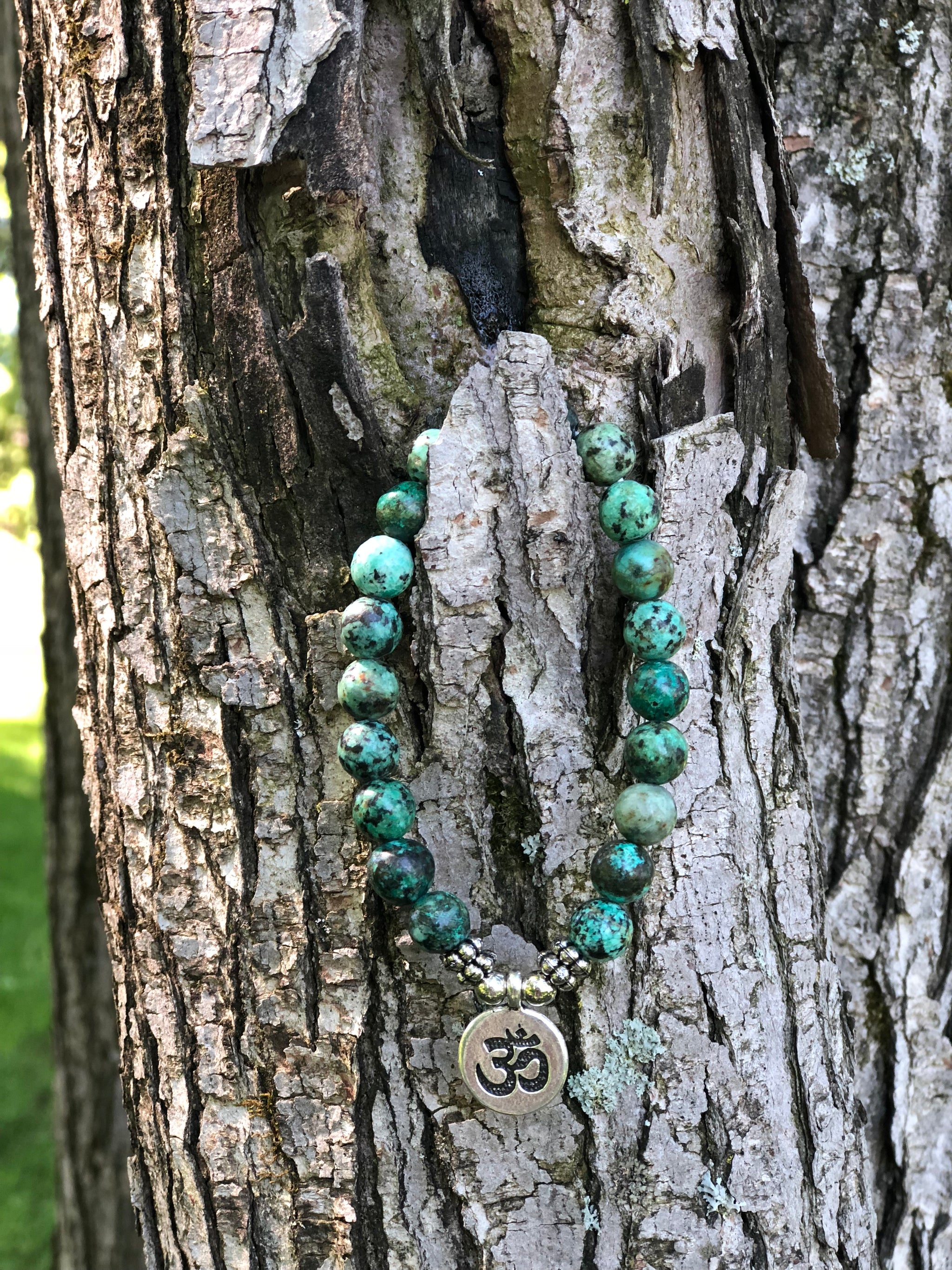 African Turquoise and Om Charm Bracelet