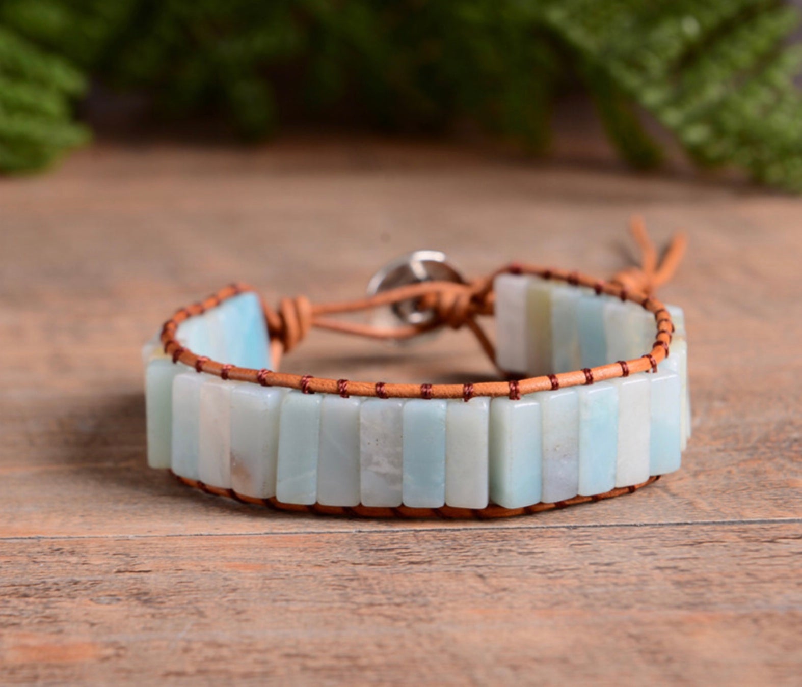 Amazonite Tree of Life Leather Bracelet