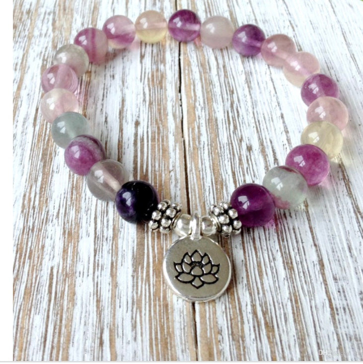 Natural Fluorite Lotus Bead Bracelet
