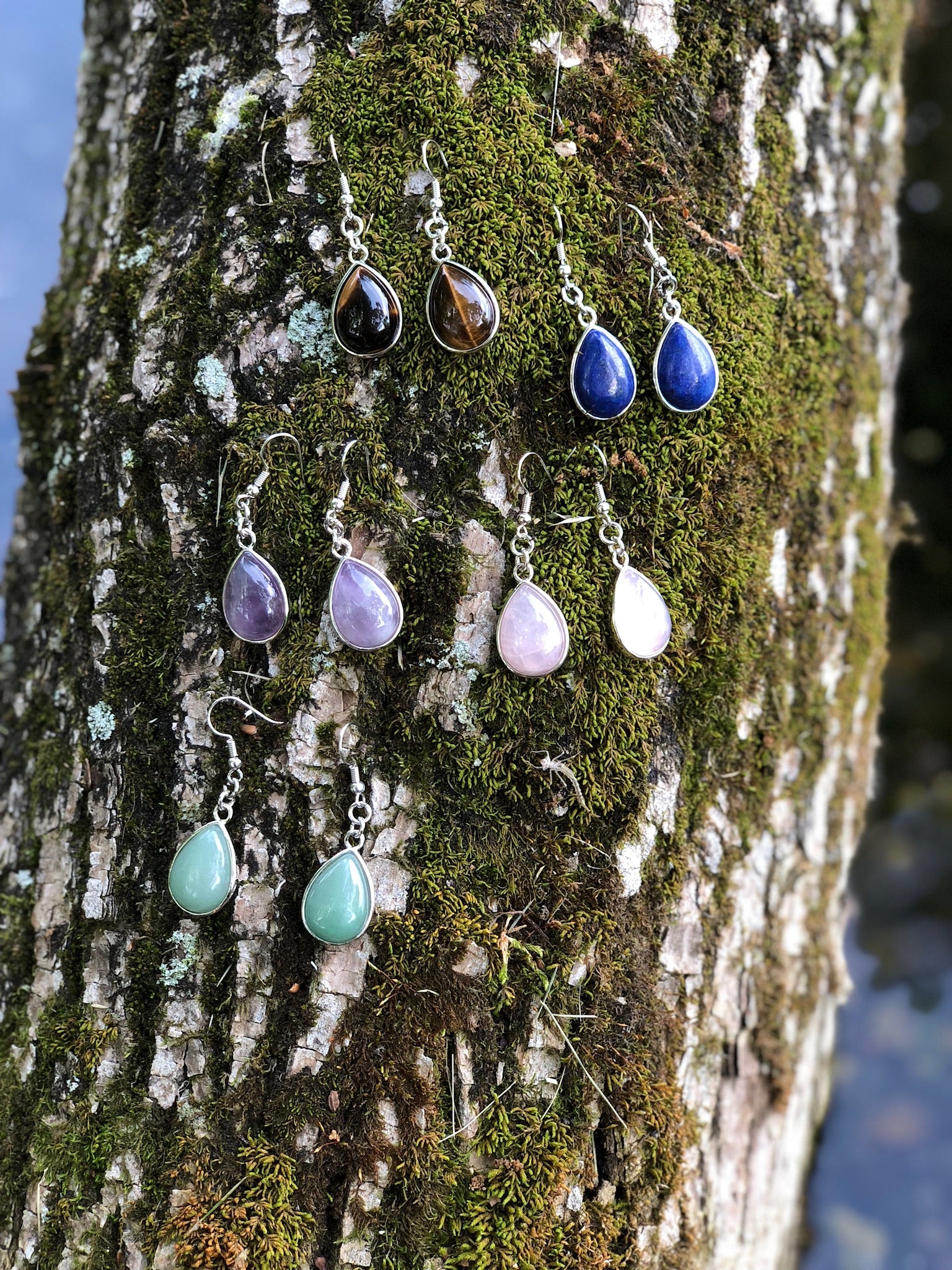 Natural Gemstone Drop Earrings