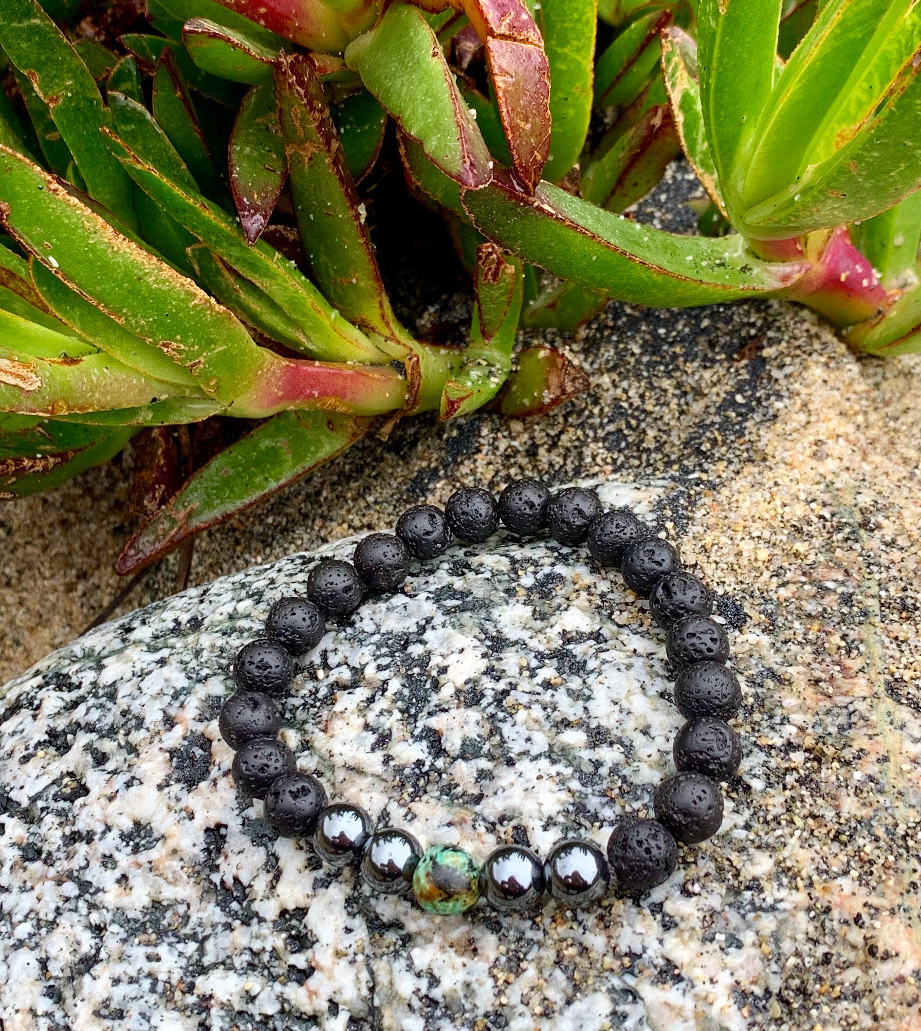 Lava, Hematite and African Turquoise Bracelet
